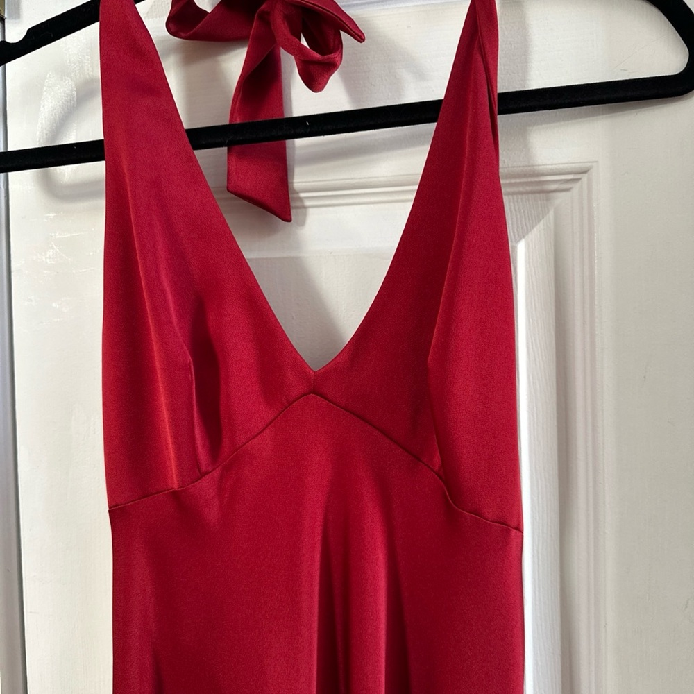 BCBG Red Strapless Backless Halter Dress prom wedding Long Size 8